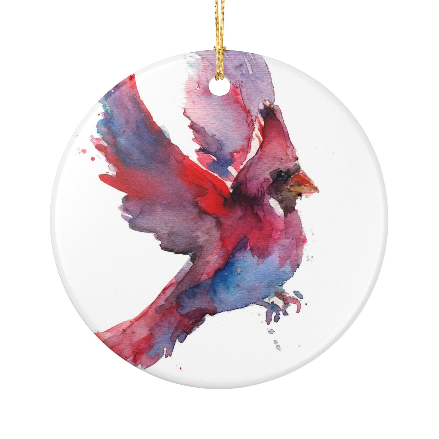 "Cordelia the Cardinal" Watercolor Bird Ceramic Ornament