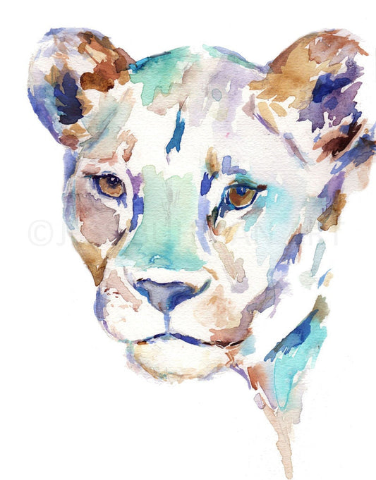 Lioness Watercolor Painting Print | "The Queen" by Jess Buhman, Multiple Sizes, Select Your Size, Lioness Painting, Lion Art