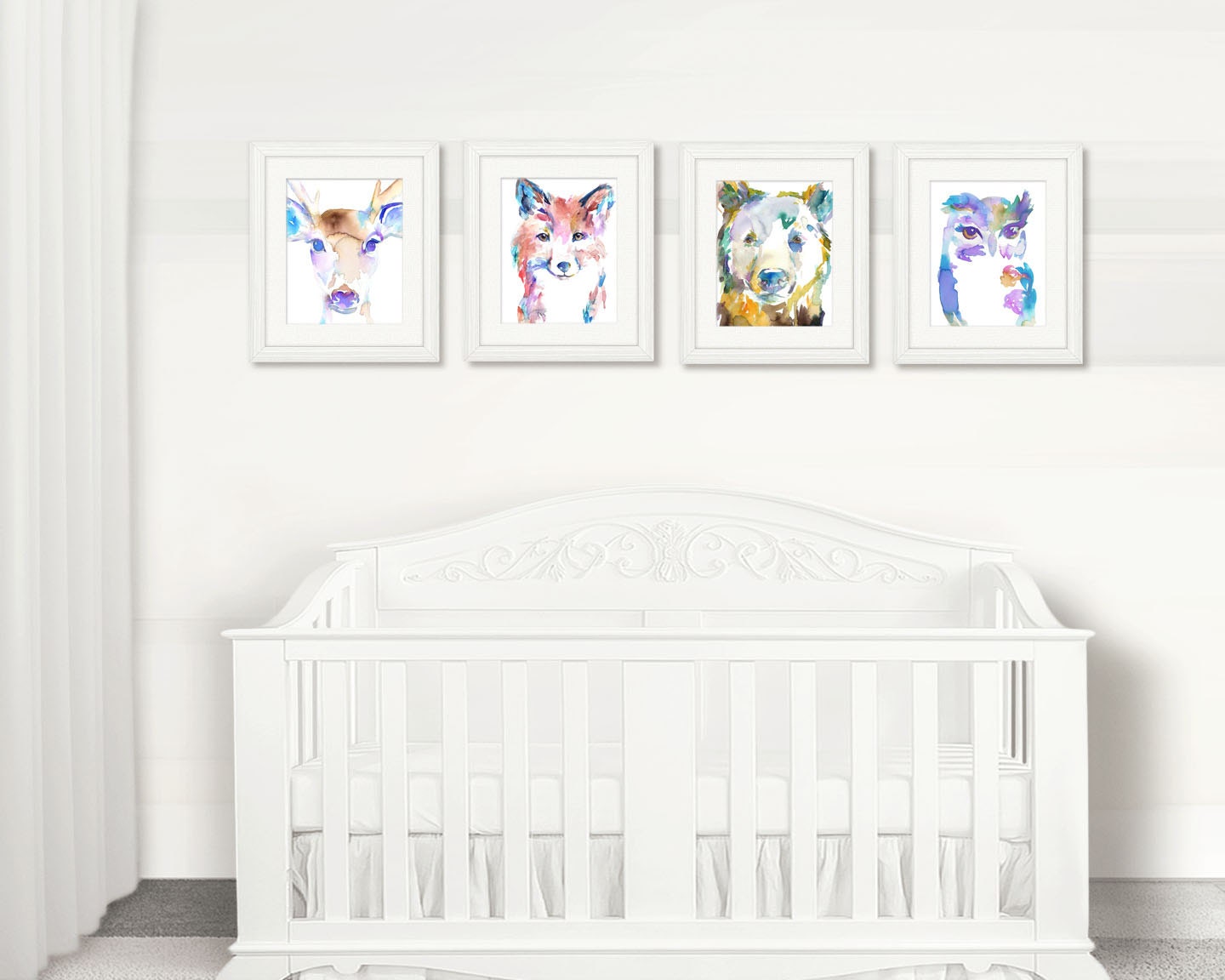 Blue Woodland Set of 4 Watercolor Prints, Nursery Art, Watercolor Nursery Prints, Animal Paintings, Animal Art, Print Set, Woodland Animals