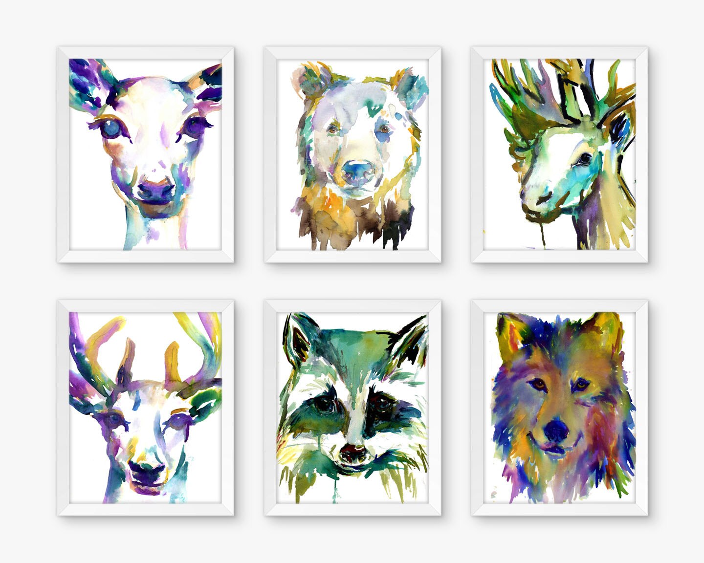 Bold Woodland Set of 6 Watercolor Prints, Nursery Art, Watercolor Nursery Prints, Animal Paintings, Animal Art, Print Set, Zoo Animal Prints