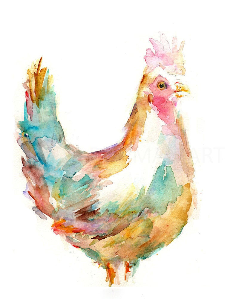 Chicken Watercolor Print | "Chica the Chicken" by Jess Buhman, Multiple Sizes, Select Your Size, Watercolor Rooster, Farm Painting