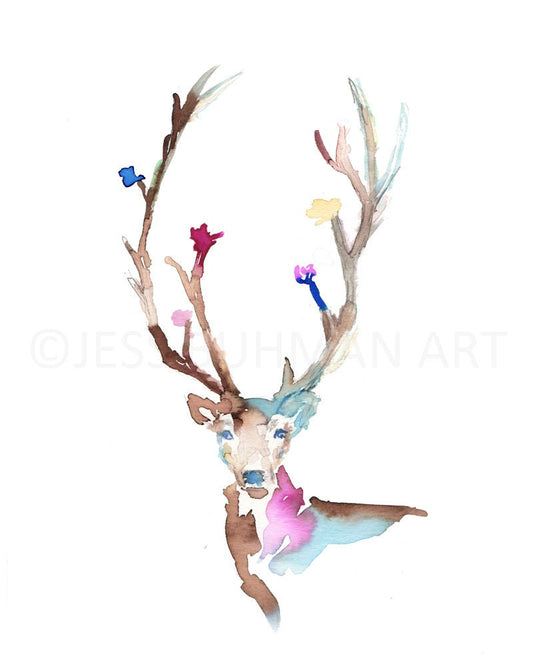 Deer Watercolor Print | "What a Beaut!" by Jess Buhman, Multiple Sizes, Select Your Size, Christmas Decor, Deer Painting