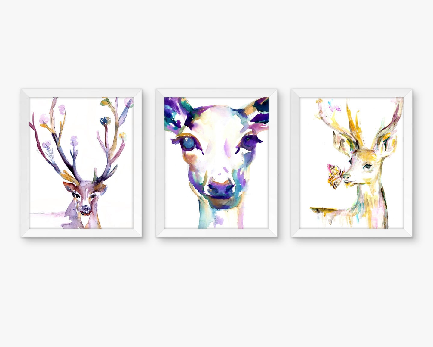 Buck Watercolor Painting Print, Deer Watercolor Painting, Flowers Watercolor, Antlers Painting, Nursery Art, Nursery Watercolor, Deer Art