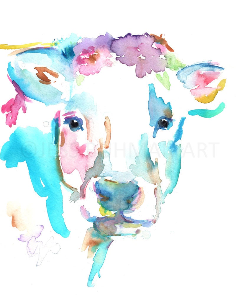 Cow Watercolor Print | "Cheerio" by Jess Buhman, Animal Watercolor, Cow Painting, Farm Animal Art, Nursery Animal Art, Cow Illustration