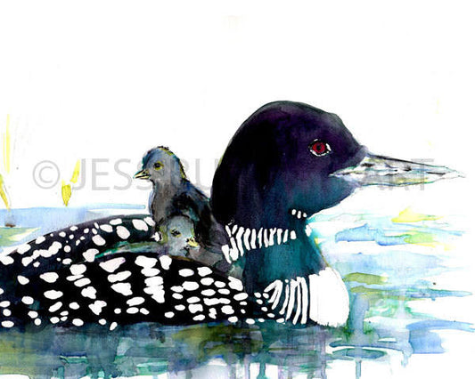 Loon Watercolor Print | "Loon Love" by Jess Buhman, Multiple Sizes, Select Your Size, Cabin Art, Minnesota Print