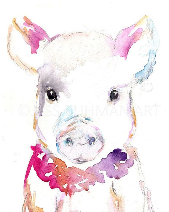 Pig Watercolor Print | "Petunia the Pig" by Jess Buhman, Multiple Sizes, Select Your Size, Watercolor Animal, Nursery Art