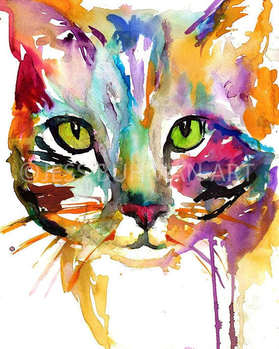 Cat Watercolor Print | "Tabby" by Jess Buhman, Multiple Sizes, Select Your Size, Nursery Art, Colorful Cat Art