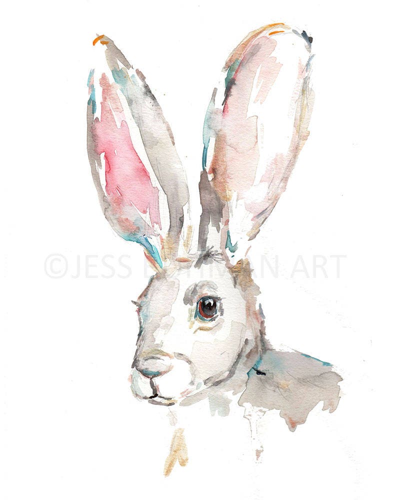 Rabbit Watercolor Painting | "Jackrabbit" by Jess Buhman, Multiple Sizes, Select Your Size, Nursery Art, Watercolor Bunny