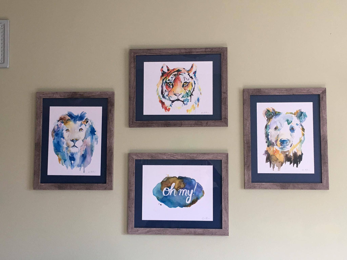 Lions, Tigers, and Bears, Oh My! Set of 4 Watercolor Prints, Nursery Art, Watercolor Nursery Prints, Animal Paintings, Animal Art, Print Set
