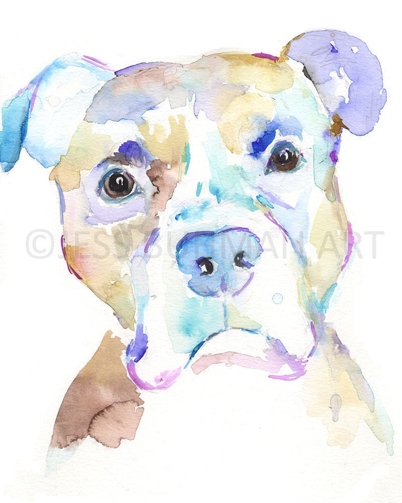Watercolor Dog Painting | "Esko" by Jessica Buhman, Multiple Sizes, Select Your Size, Pit Bull Painting, Watercolor Dog, Pet Painting