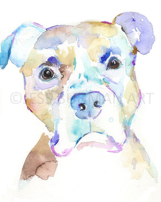 Watercolor Dog Painting | "Esko" by Jessica Buhman, Multiple Sizes, Select Your Size, Pit Bull Painting, Watercolor Dog, Pet Painting