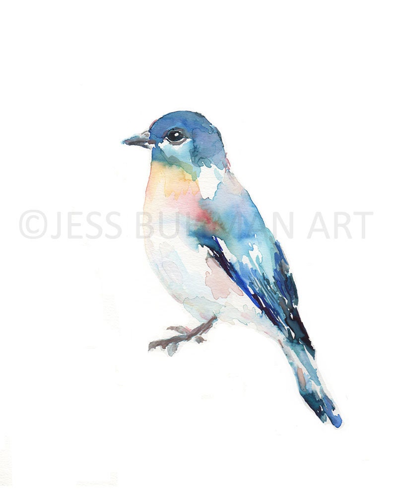 Watercolor Bluebird Print | "Bluebird of Happiness" by Jessica Buhman, Multiple Sizes, Select Your Size, Watercolor Bird, Abstract Bird Art