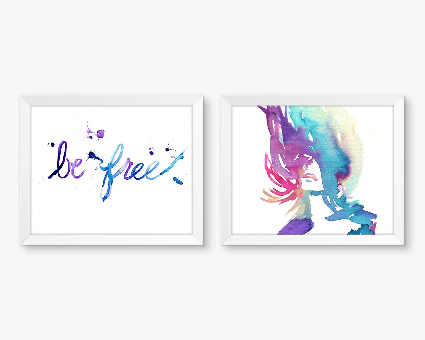 Be Free, Set of 2 Watercolor Prints, Portrait of Woman, Freedom, Watercolor Art, Freedom Painting, Motivational Painting, 8" x 10" prints