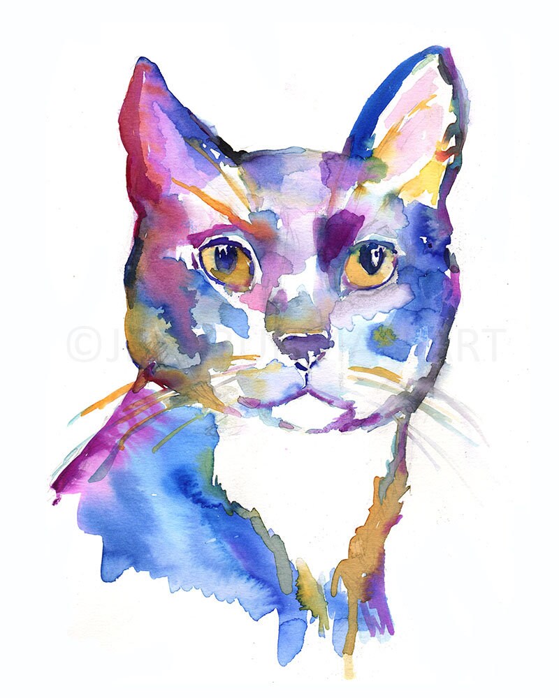 Cat Watercolor Painting | "Wolfgar" by Jessica Buhman, Multiple Sizes, Select Your Size, Black Cat Painting, Black Cat Watercolor