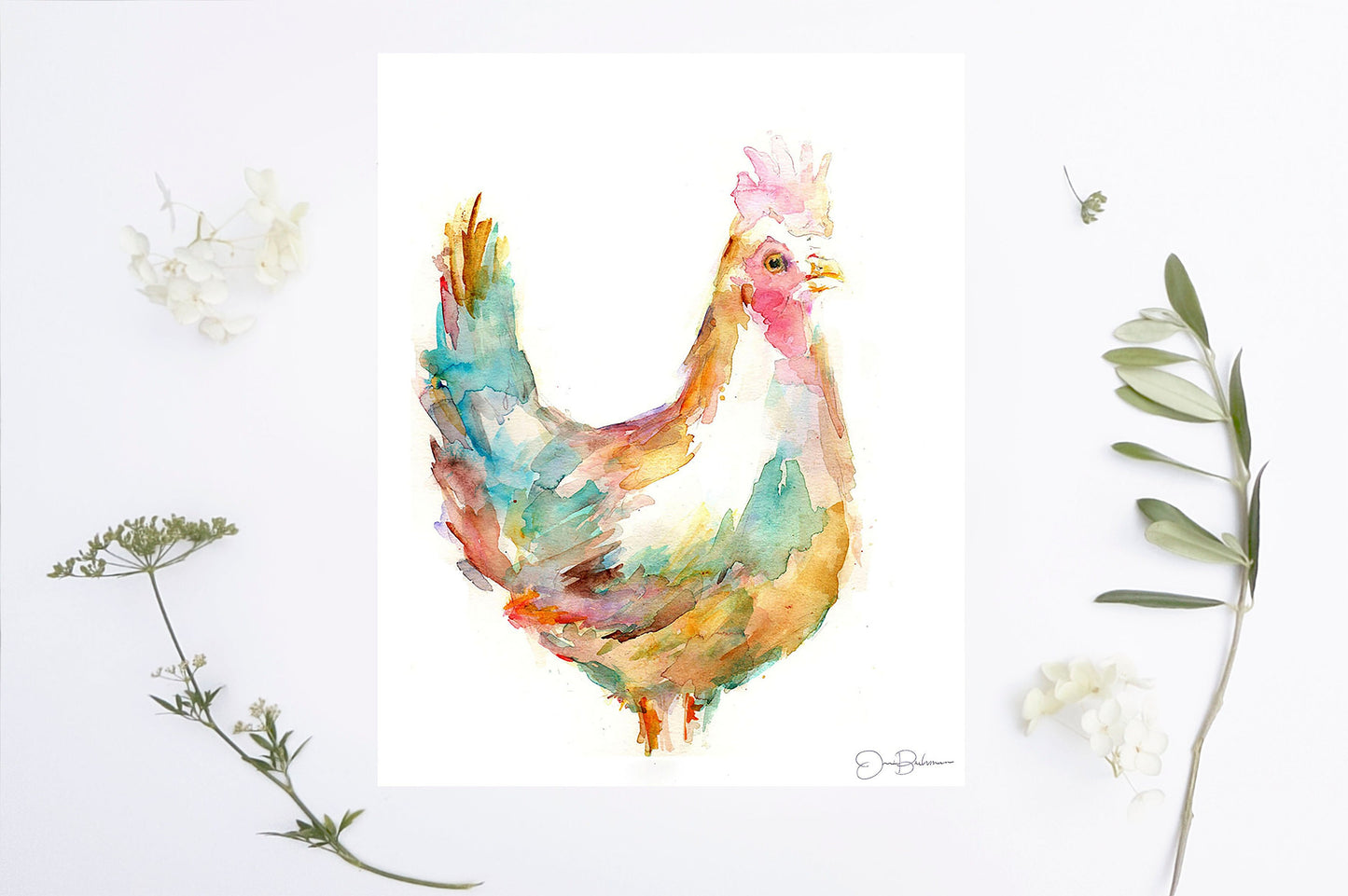 Chicken Watercolor Print | "Chica the Chicken" by Jess Buhman, Multiple Sizes, Select Your Size, Watercolor Rooster, Farm Painting