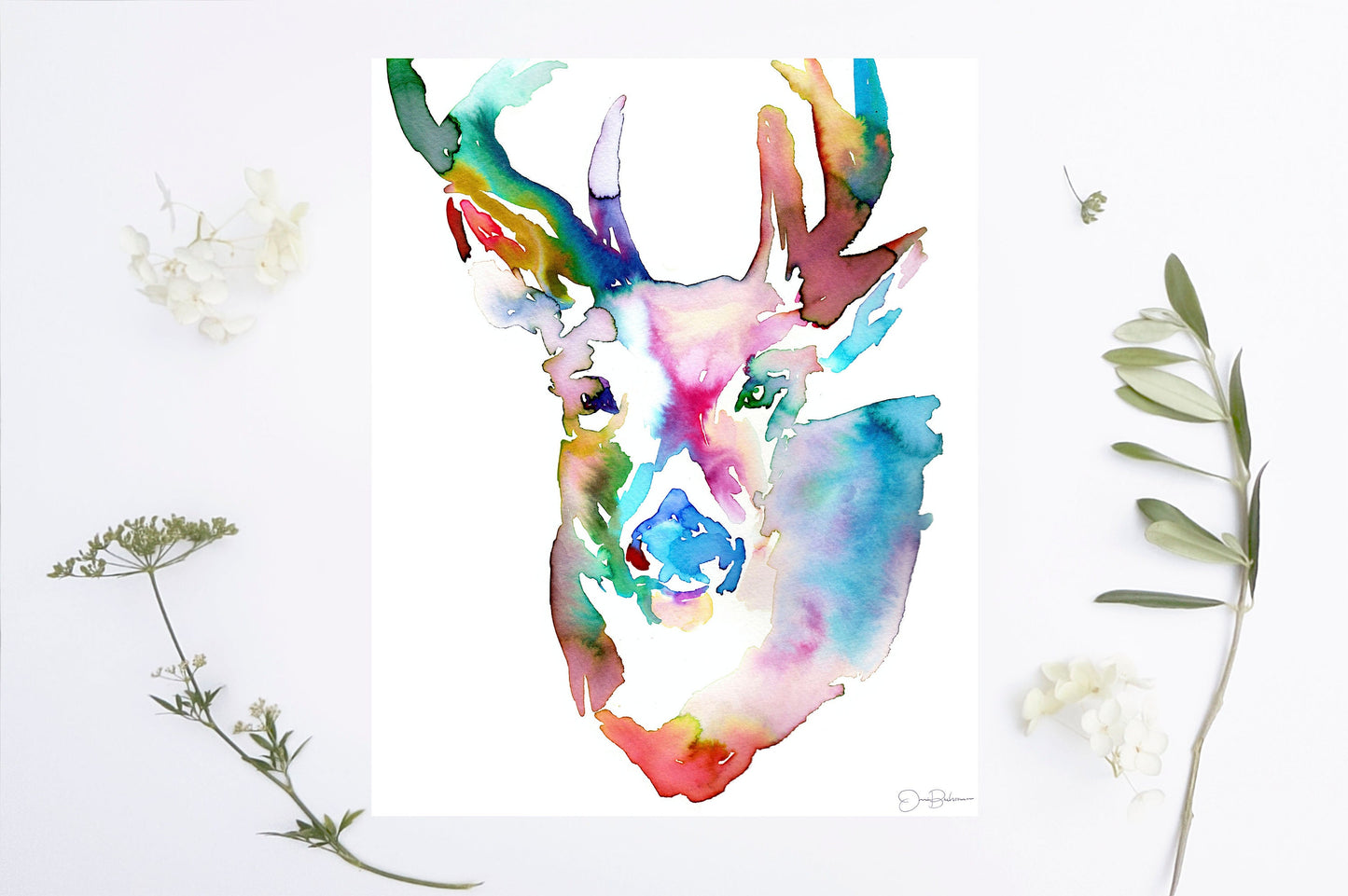 Deer Watercolor Print | "Duncan the Deer" by Jess Buhman, Multiple Sizes, Select Your Size, Deer Painting, Print of Deer, Nursery Art