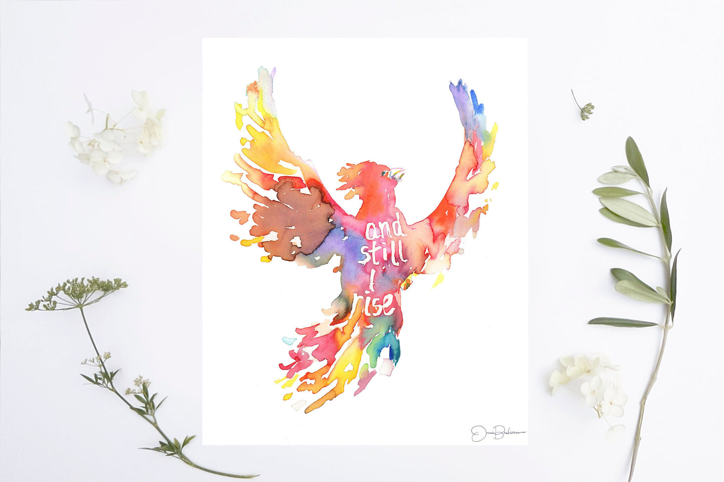 Phoenix Instant Download, "And Still I Rise" by Jess Buhman, Printable 8" x 10" watercolor art, Digital Print