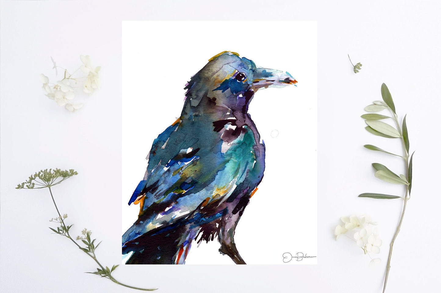 Raven Watercolor Print Instant Download | "Raven" by Jess Buhman, Digital Download, Print Yourself, Bird Painting, Wall Art, Home Decor