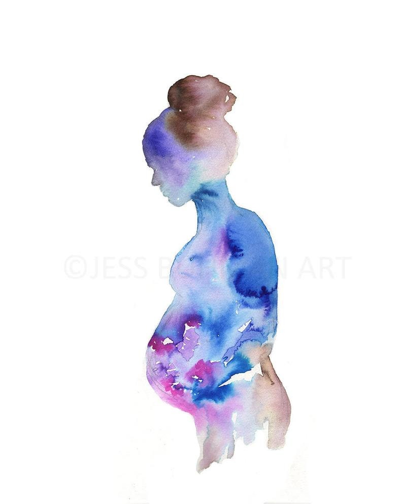 Watercolor Pregnancy Painting Instant Download, "Woman in Bloom" by Jess Buhman, Digital File, 8" x 10" Print of Woman, Abstract Painting