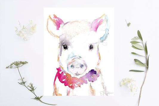 Pig Watercolor Print | "Petunia the Pig" by Jess Buhman, Multiple Sizes, Select Your Size, Watercolor Animal, Nursery Art
