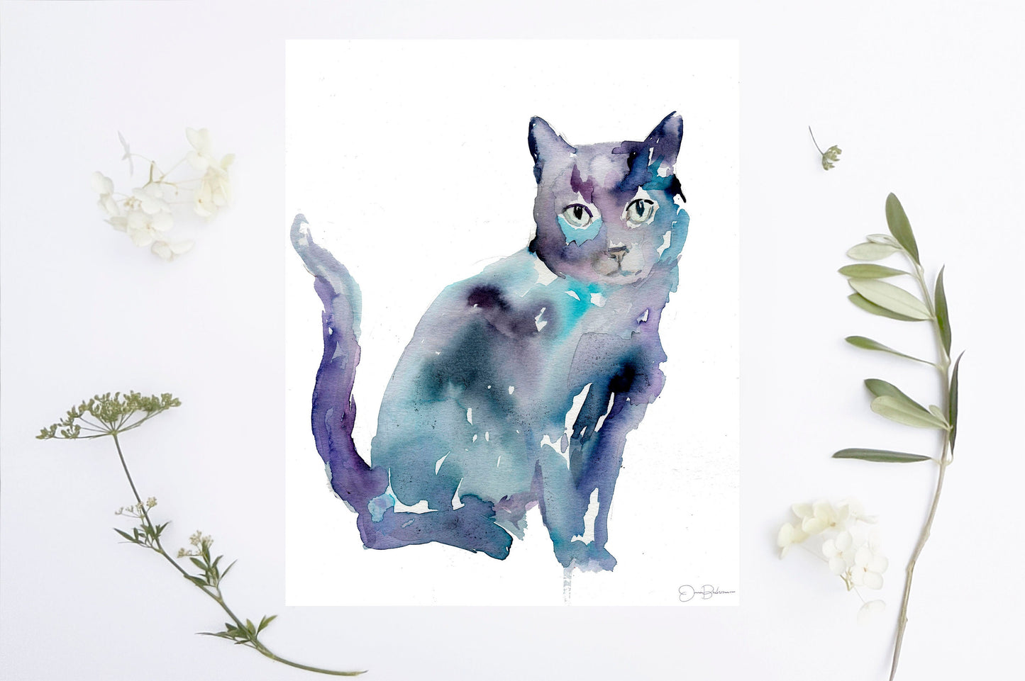 Black Cat Watercolor Print Instant Download | "Desmond" by Jess Buhman, 8" x 10", Print at Home, Digital File, Instant Gift Idea