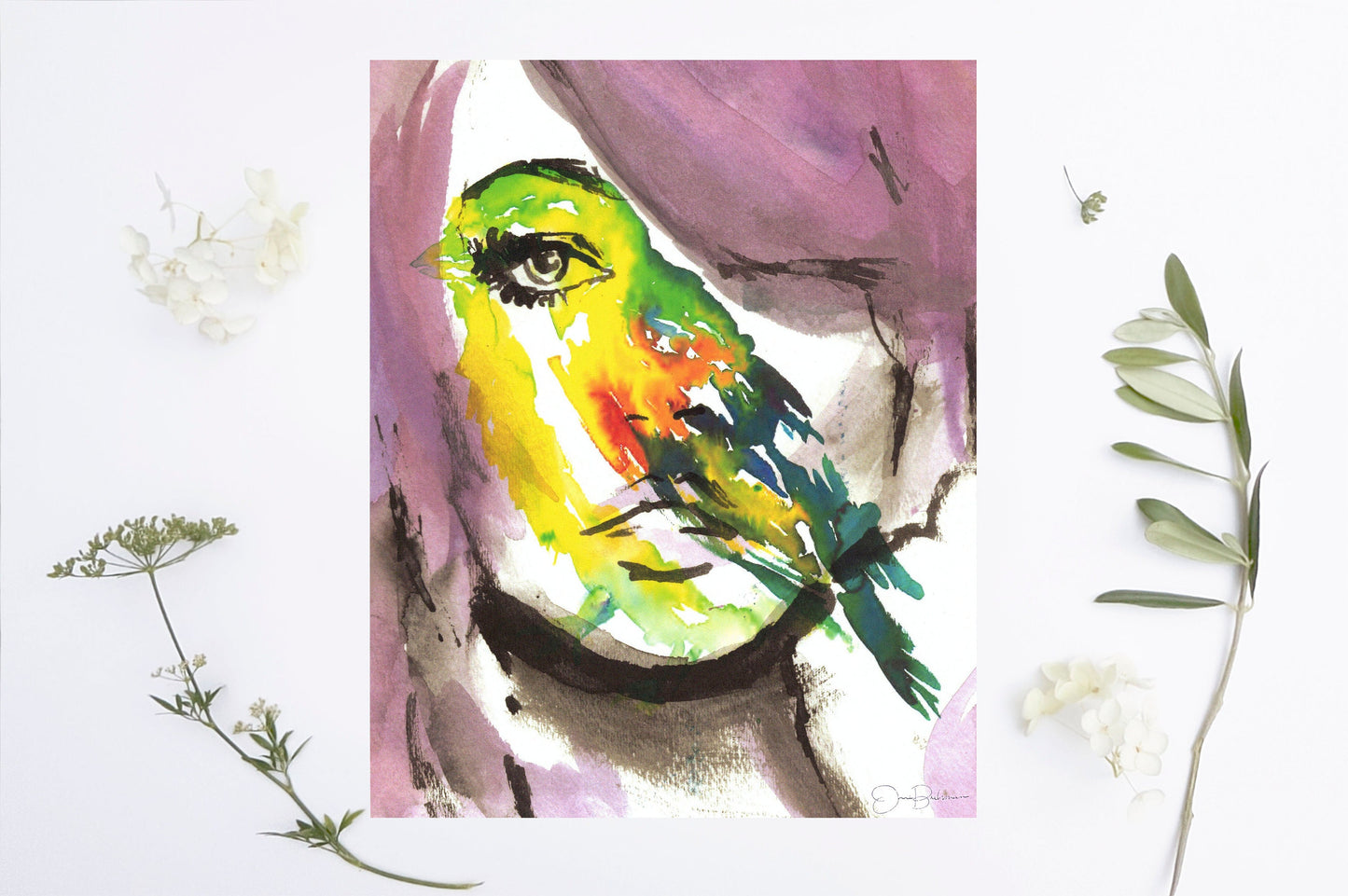 Watercolor Portrait Instant Download, "Bird's Eye View" by Jess Buhman, Digital File, 8" x 10" Print of Woman, Abstract Painting