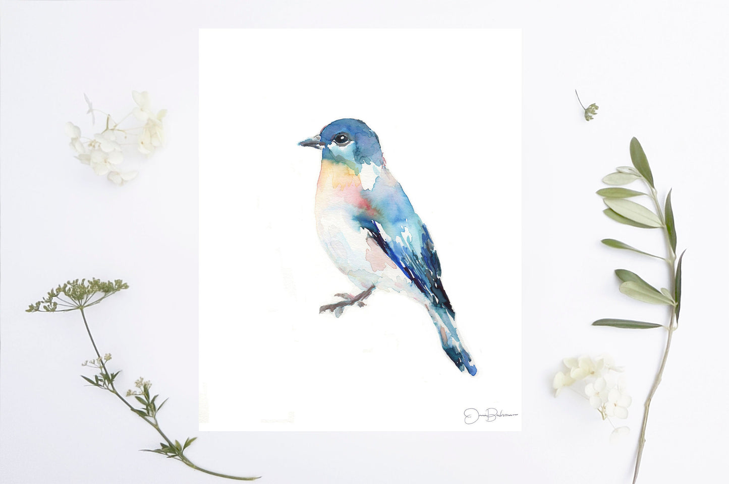 Watercolor Bluebird Print | "Bluebird of Happiness" by Jessica Buhman, Multiple Sizes, Select Your Size, Watercolor Bird, Abstract Bird Art