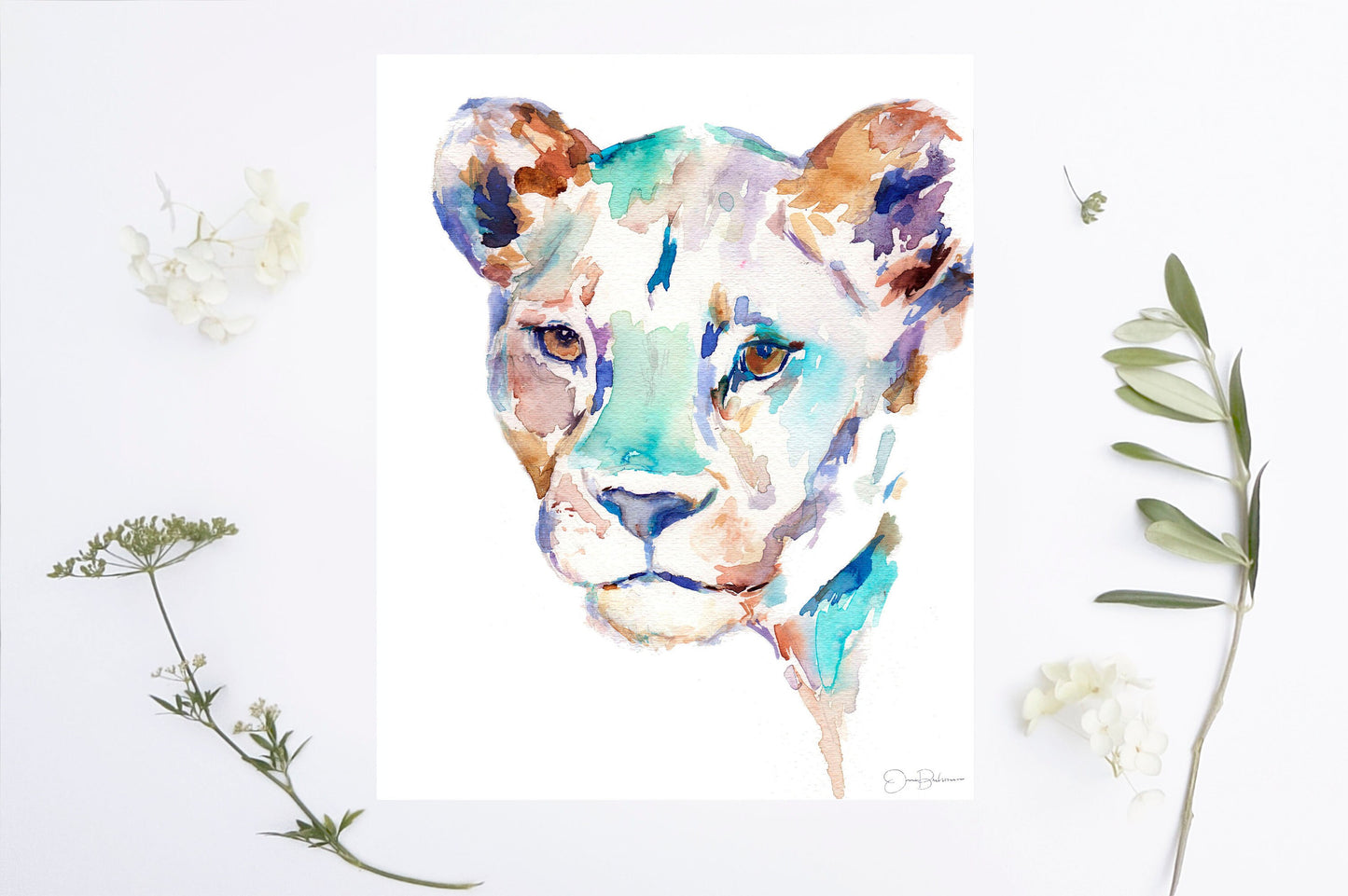 Lion Watercolor Digital Download Print | "The Queen" by Jess Buhman, Instant Download, Digital File, Nursery Decor