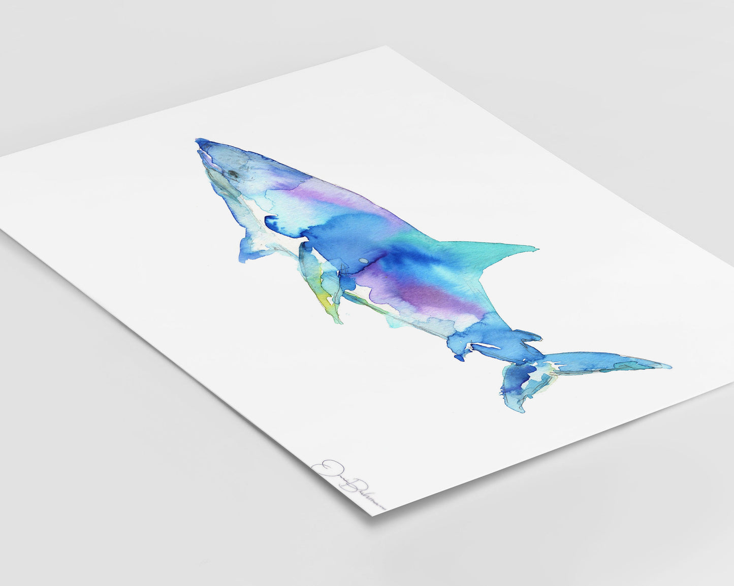 Shark Print Instant Download, "Great White" by Jess Buhman, Printable 10" x 8" watercolor art, Digital Shark Print