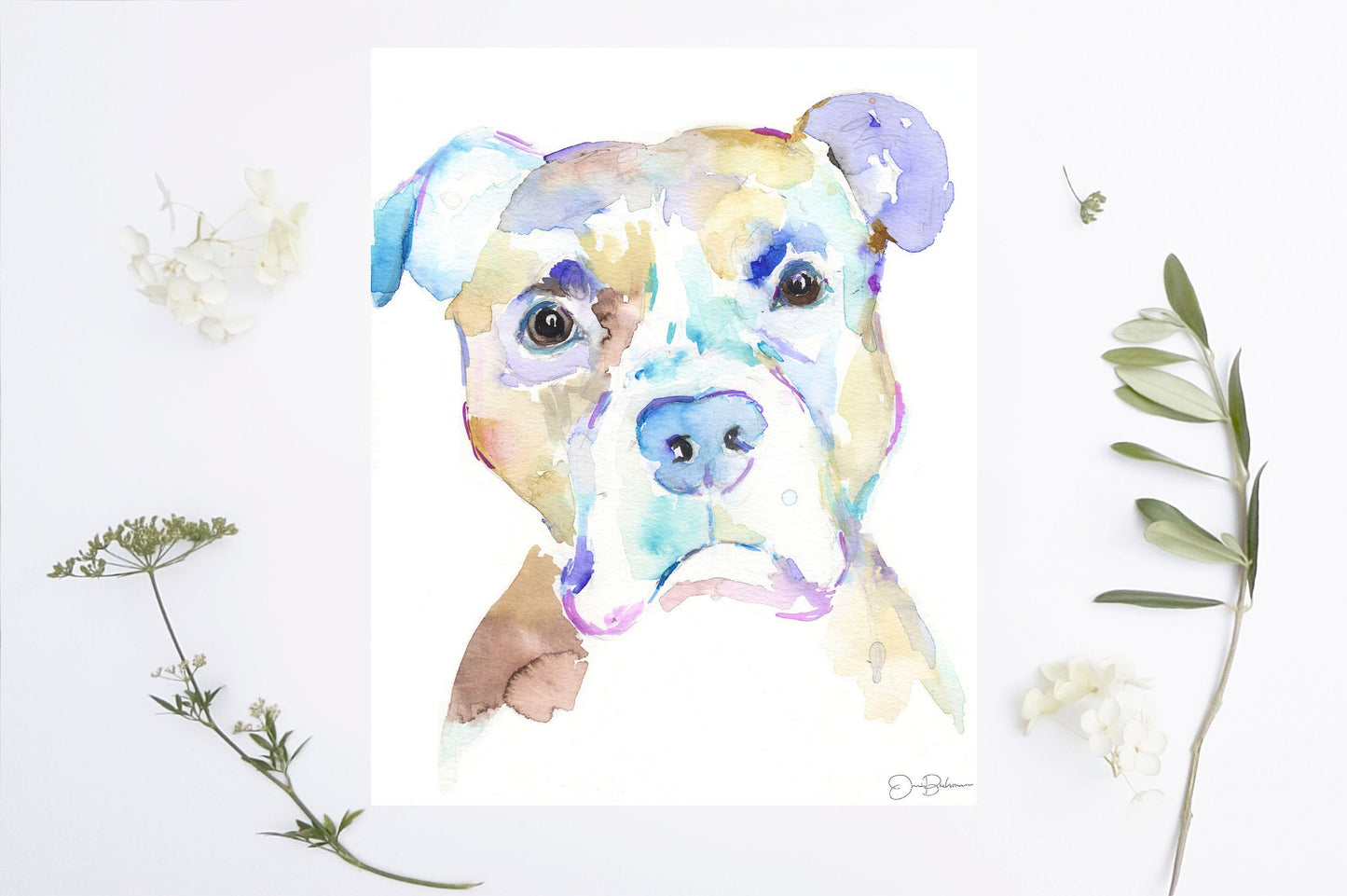 Watercolor Dog Painting | "Esko" by Jessica Buhman, Multiple Sizes, Select Your Size, Pit Bull Painting, Watercolor Dog, Pet Painting