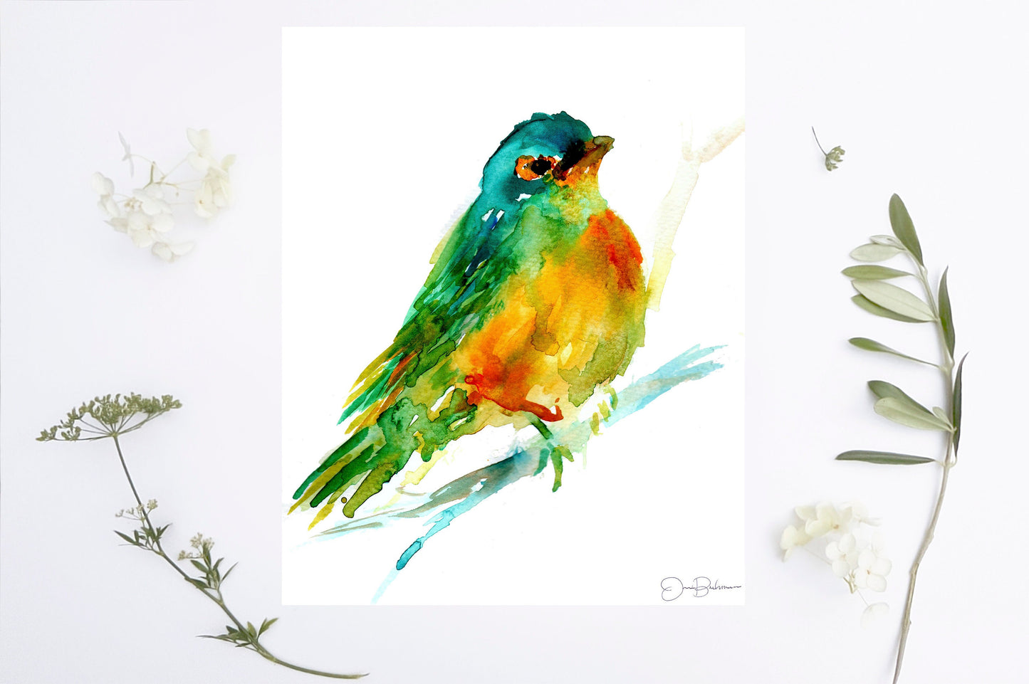 Watercolor Bird Instant Download | "Cooper the Green Bird by Jess Buhman, Printable 8" x 10" Watercolor Art, Digital Print, Print at Home