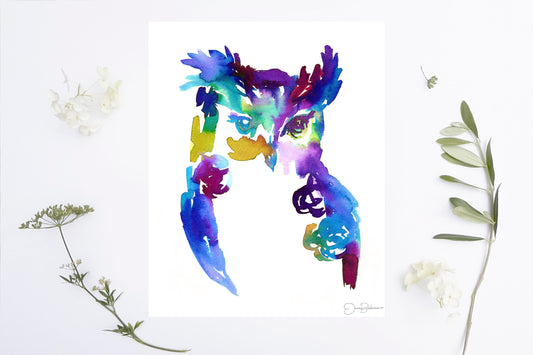 Owl Watercolor Print | "Oliver the Owl" by Jessica Buhman, Digital Download, Print Yourself, Bird Painting, Wall Art, Home Decor