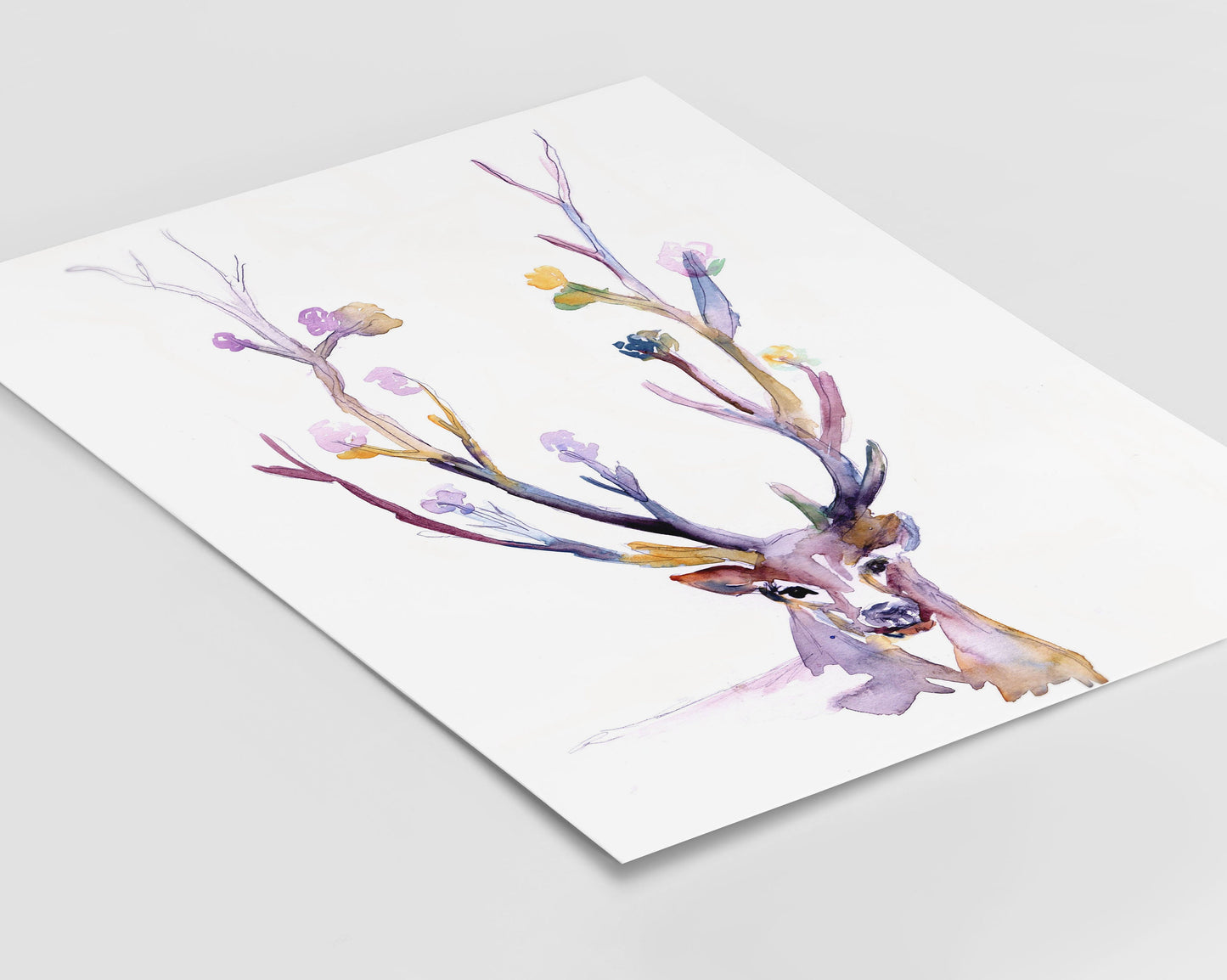 Buck Watercolor Painting Print, Deer Watercolor Painting, Flowers Watercolor, Antlers Painting, Nursery Art, Nursery Watercolor, Deer Art