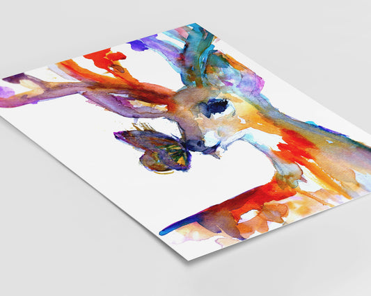 Deer Watercolor Print | "Butterfly Kisses" by Jess Buhman, Multiple Sizes, Select Your Size, Holiday Print, Buck Painting, Woodland Art