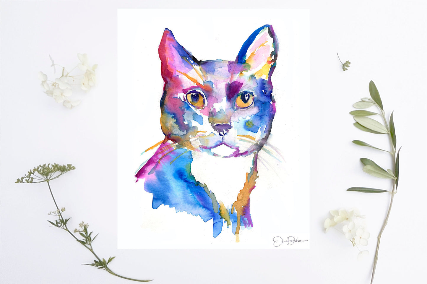 Cat Watercolor Painting | "Wolfgar" by Jessica Buhman, Multiple Sizes, Select Your Size, Black Cat Painting, Black Cat Watercolor