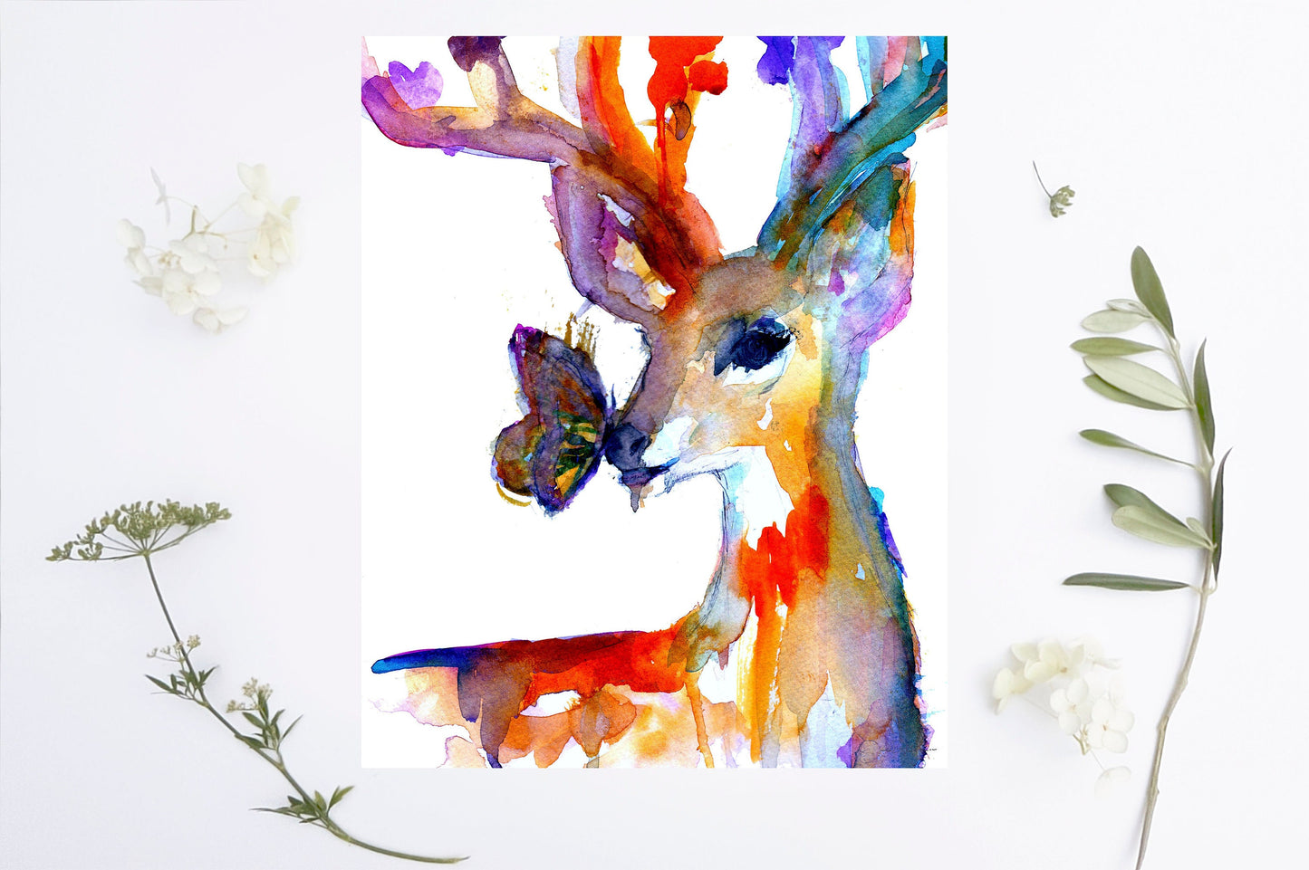 Deer Watercolor Painting Print | "Butterfly Kisses" by Jess Buhman, Select Your Size, Deer Painting, Painting of Deer, Nursery Art