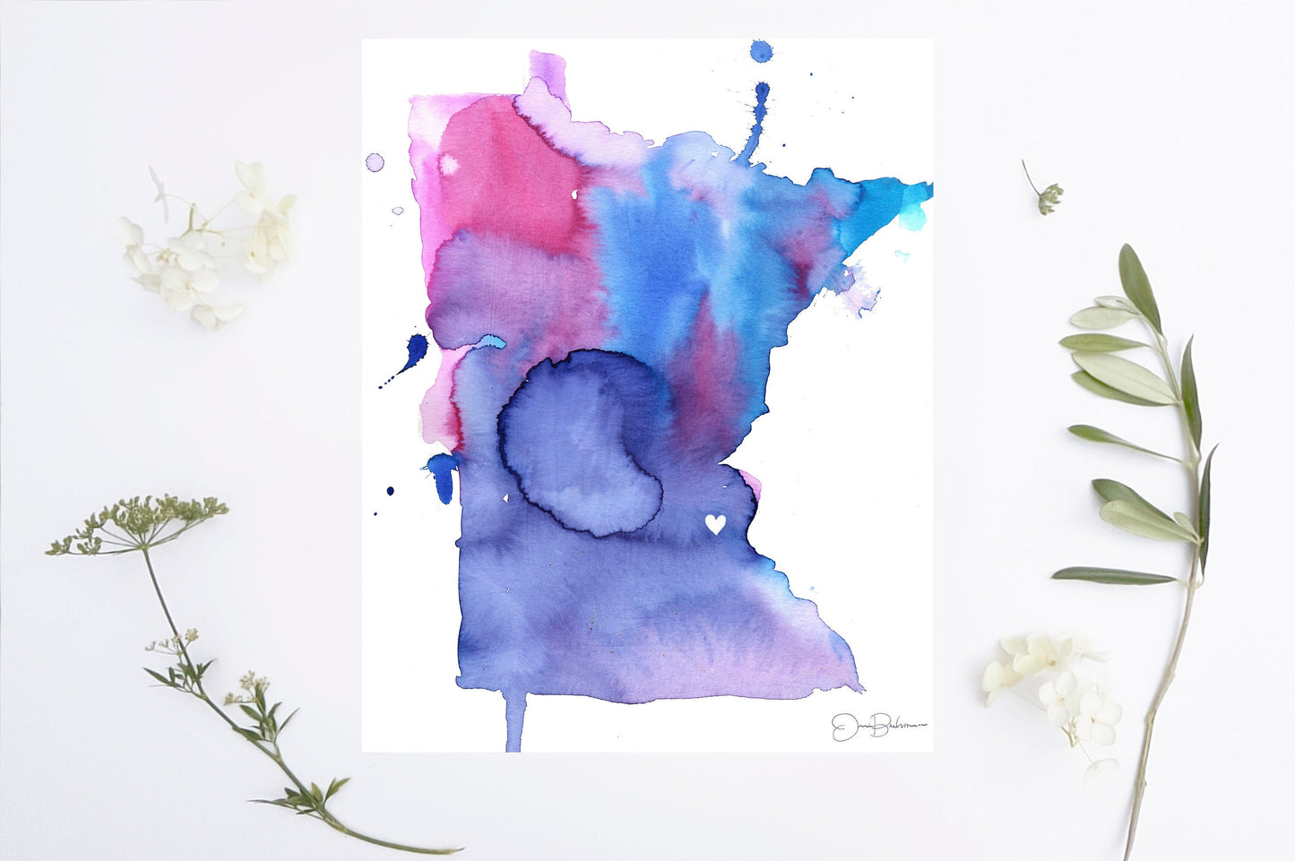 Watercolor Minnesota State Print Digital File | "Twin Cities Love," by Jess Buhman, 8" x 10" Digital File, Printable Art, MN Art