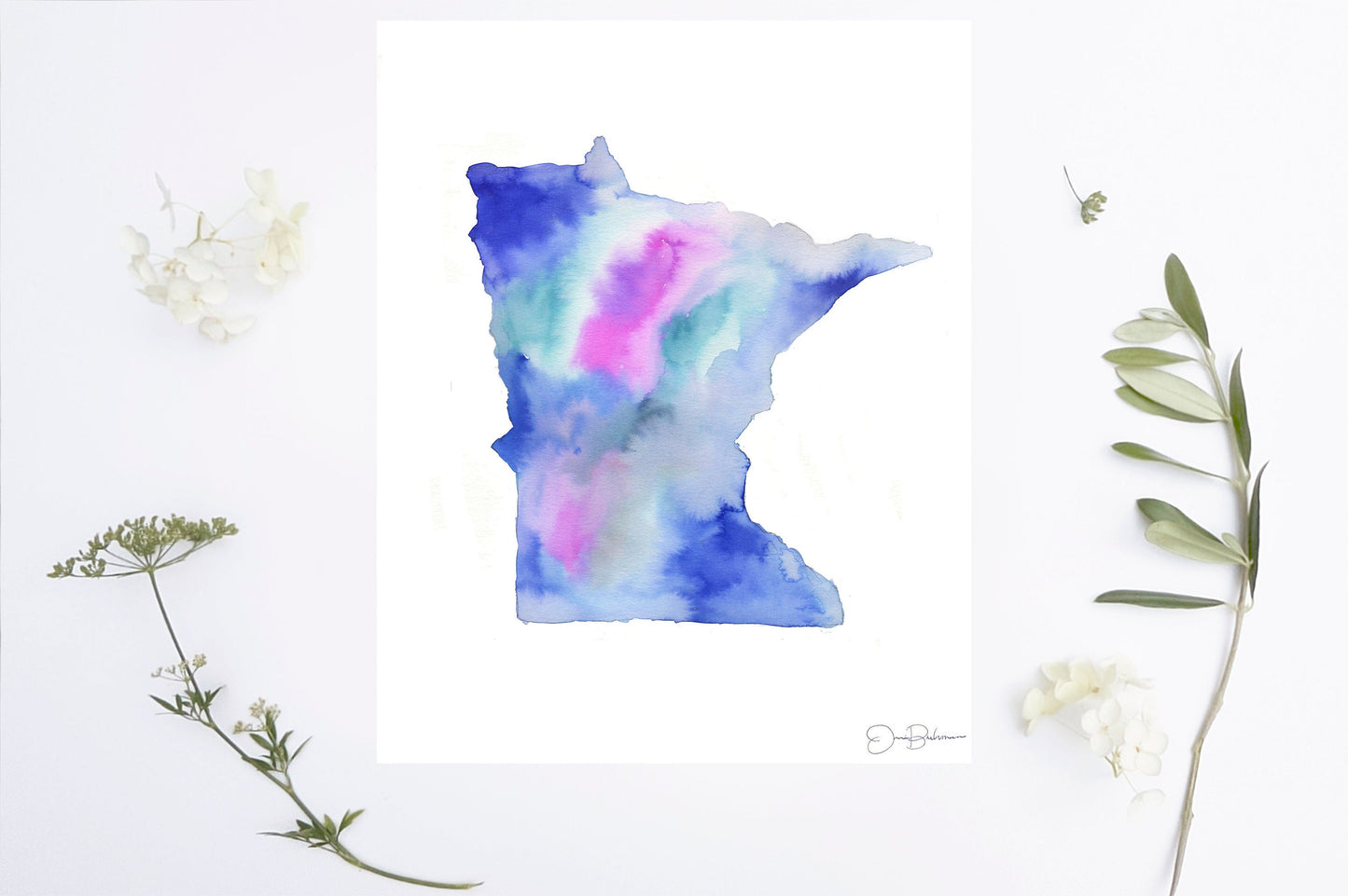 Minnesota Painting | "Land of 10,000 Lakes" by Jess Buhman, Multiple Sizes, Select Your Size, Abstract State Watercolor Art, MN Art Print
