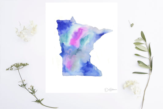 Minnesota Painting | "Land of 10,000 Lakes" by Jess Buhman, Multiple Sizes, Select Your Size, Abstract State Watercolor Art, MN Art Print
