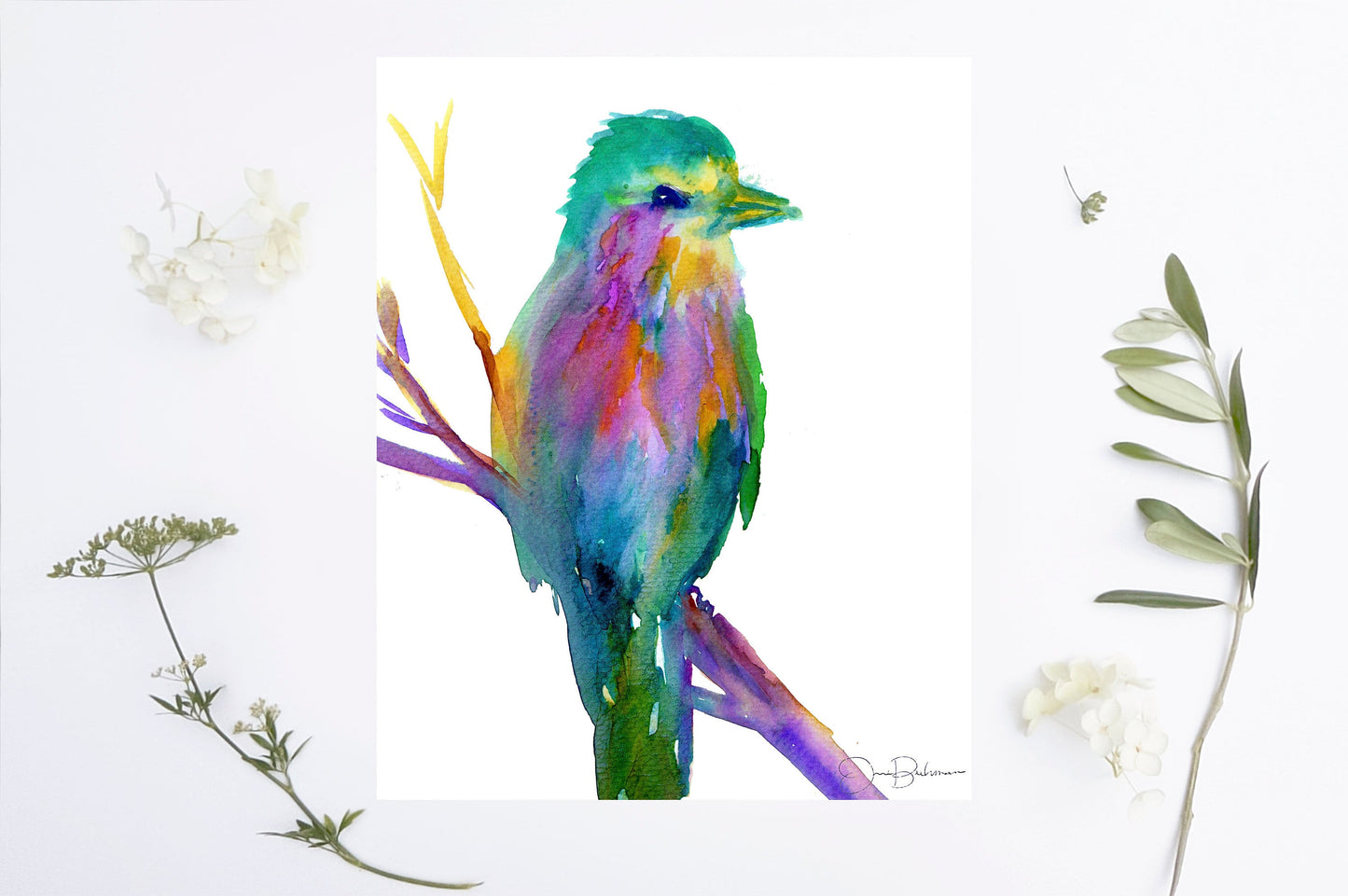 Watercolor Print of Bird "Wilma the Bird" by Jess Buhman Lilac Breasted Roller Art, Bird Painting, Watercolor Bird Print, Abstract Bird Art