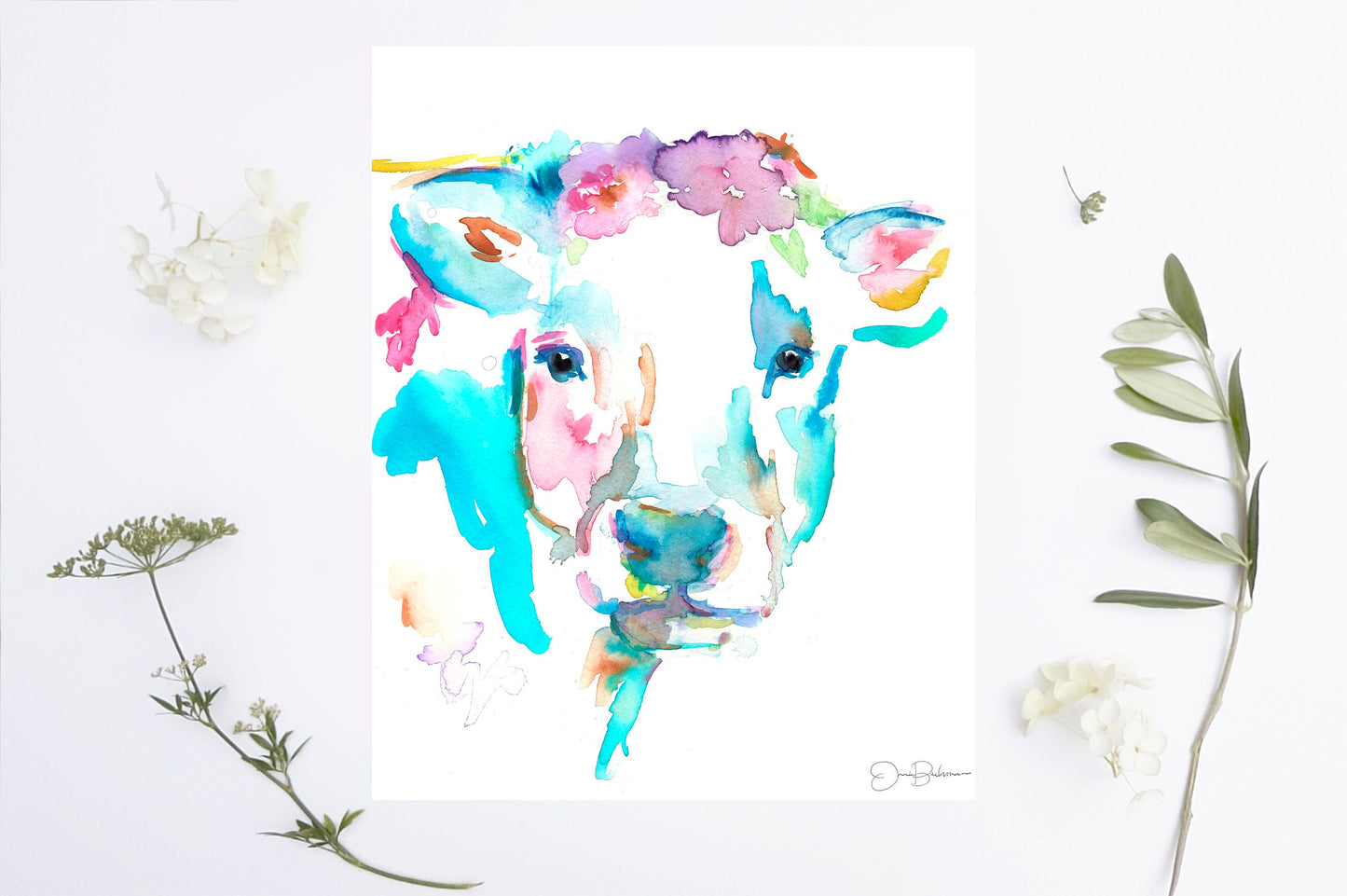 Cow Watercolor Print | "Cheerio" by Jess Buhman, Animal Watercolor, Cow Painting, Farm Animal Art, Nursery Animal Art, Cow Illustration