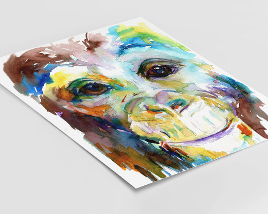 Chimp Watercolor Print | "Chimp off the Old Block" by Jess Buhman, Choose Your Size, Animal Painting, Nursery Decor, Monkey Art, Jungle Art