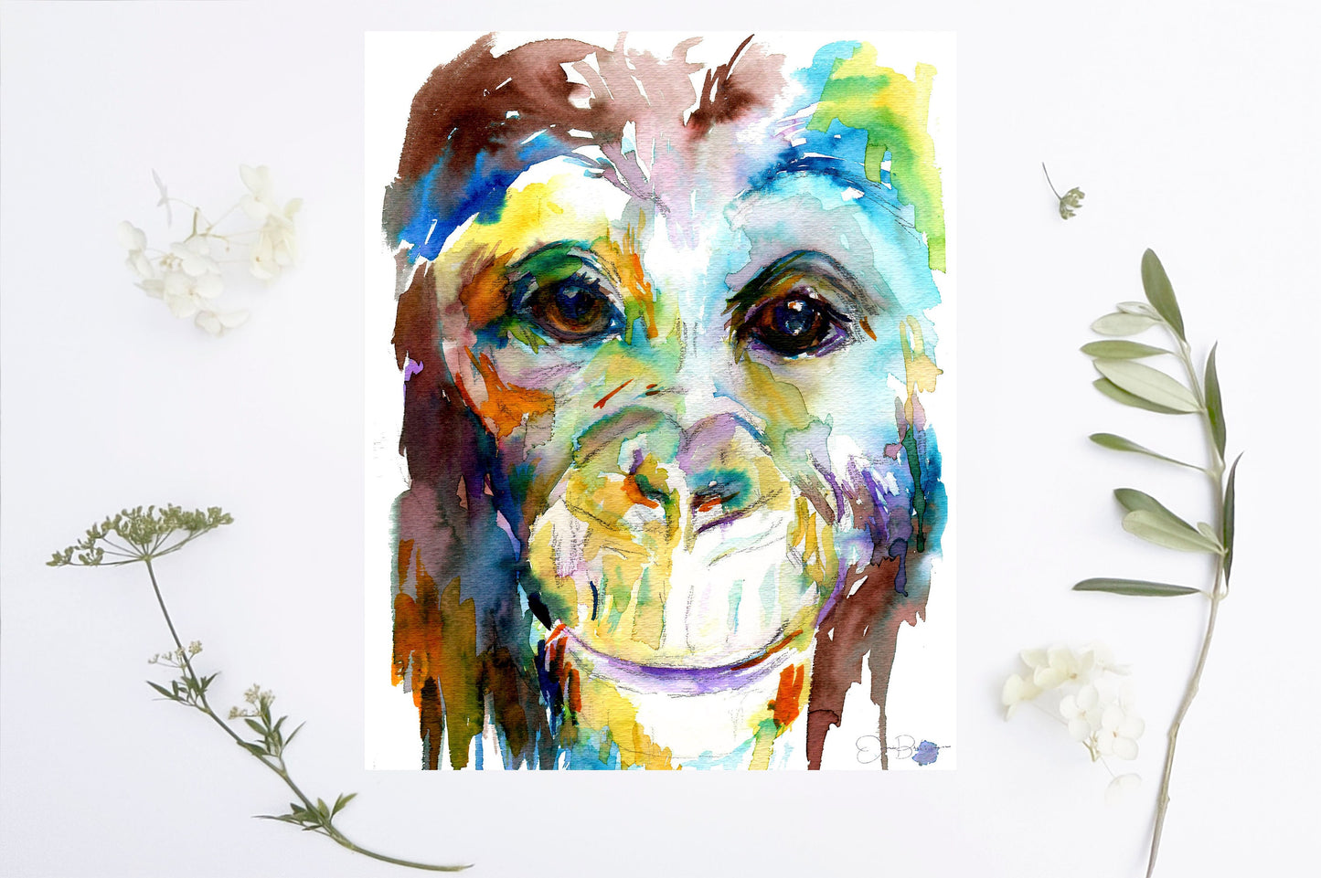 Chimp Monkey Watercolor Digital Download | "Chimp Off the Old Block" by Jess Buhman, Instant Download, Print at Home, Monkey Art, Nursery
