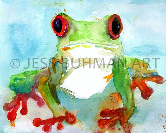 Tree Frog Watercolor Print | "Tree Frog" by Jess Buhman, Multiple Sizes, Select Size, Watercolor Frog Painting, Print of Frog, Nursery Art