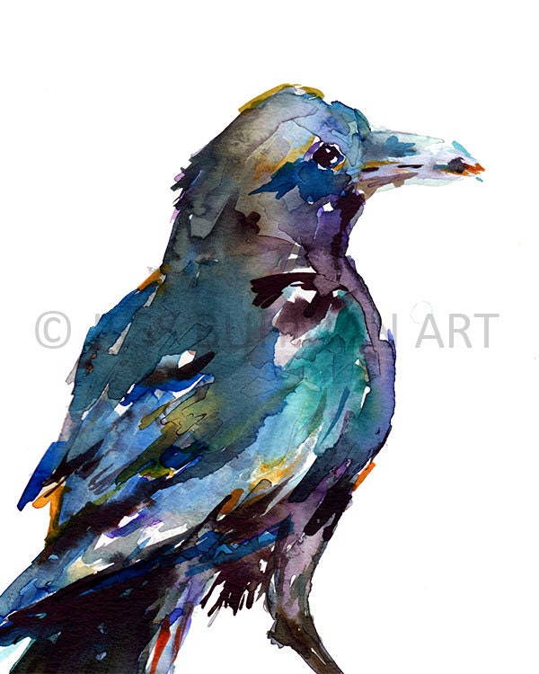 Raven Watercolor Print Instant Download | "Raven" by Jess Buhman, Digital Download, Print Yourself, Bird Painting, Wall Art, Home Decor