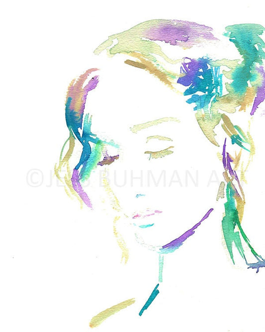Gratitude Painting, Gratitude Print, Watercolor Print of Portrait, Watercolor Woman, Painting for Her, Art for Her, Abstract Art, Fine Art