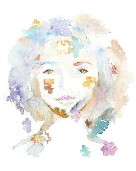 Autism Watercolor Print | "Lexi" by Jess Buhman, Multiple Sizes, Select Your Size, Special Needs Art, Autism Painting, Autism Portrait Girl