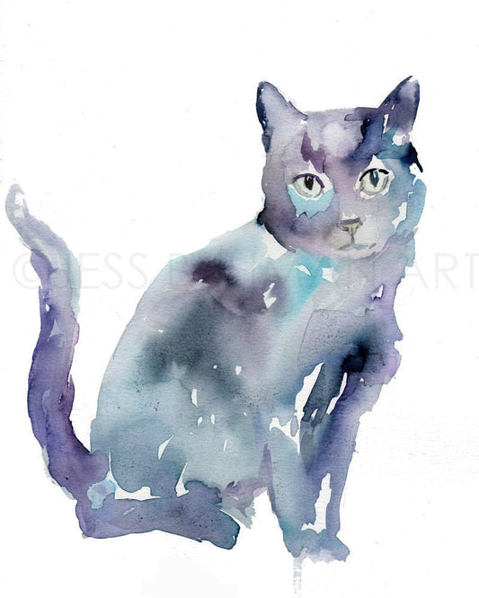 Watercolor Cat Print | "Desmond" by Jess Buhman, Multiple Sizes, Select Your Size, Black Cat Watercolor Print, Pet Print, Watercolor Kitty