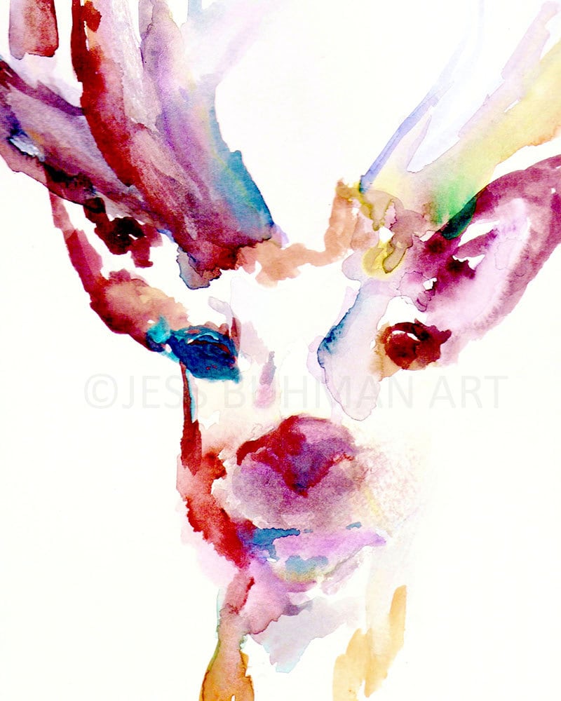 Deer Watercolor Painting Print | "Deer" by Jess Buhman, Multiple Sizes, Select Your Size, Buck Art, Print of Deer, Nursery Art, Woodland Art