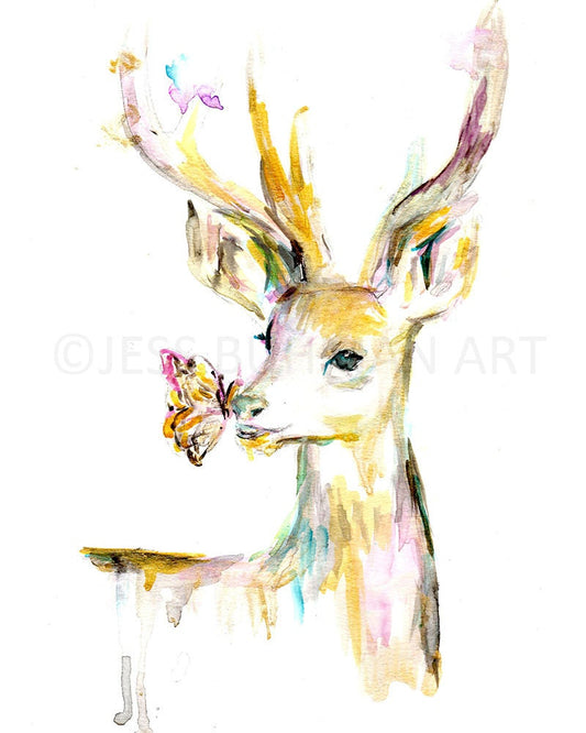Deer Watercolor Print | "Stay Golden, Deer" by Jess Buhman, Multiple Sizes, Select Your Size, Nursery Art